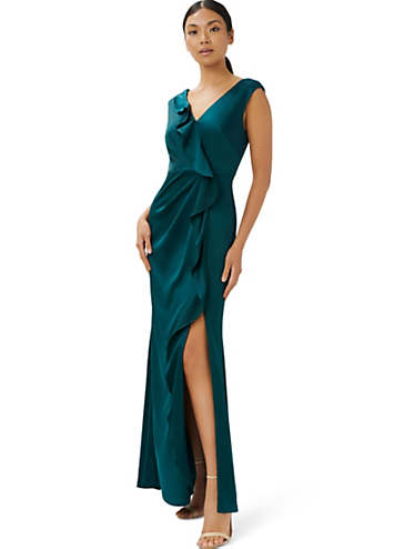 Adrianna Papell Satin Crepe Ruffle Gown Freemans