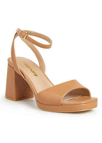 Freemans Nude Square Toe Platform Heeled Sandals Freemans