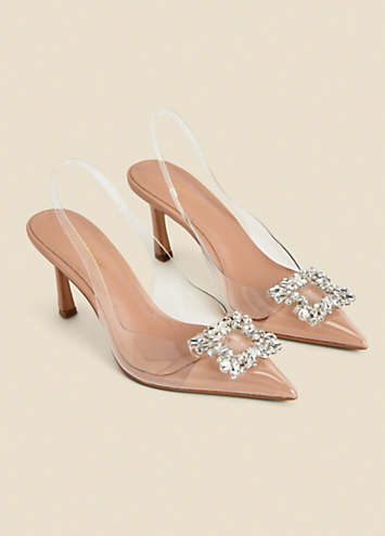 Sosandar Nude Rhinestone Detail Vinyl Slingback Court Shoes Freemans