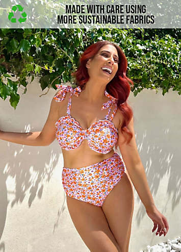 Stacey Solomon Floral Tie Front Frill Bikini Top With Detachable Straps