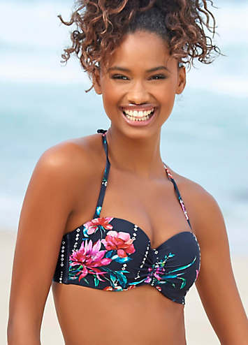 Sunseeker Modern Floral Print Underwired Bandeau Bikini Top Freemans