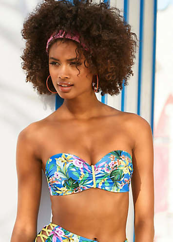 Venice Beach Tropical Print Underwired Bandeau Bikini Top Freemans