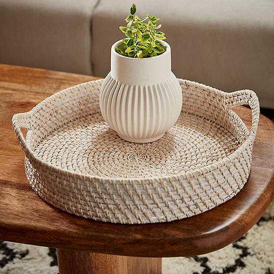 Abigail Ahern Round Rattan Tray With Carry Handles Freemans