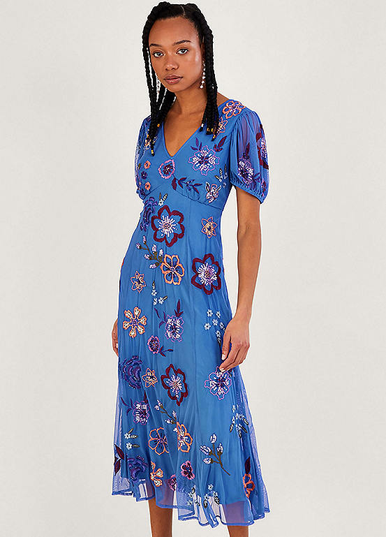 Monsoon Annie Embroidered Midi Dress In Recycled Polyester Freemans