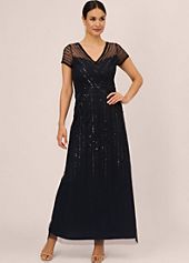 Polished Sheath Keyhole Neck Three Quarter Sleeve Beaded Cuff Back Floor Length Mother of the Bride Dress main image 1