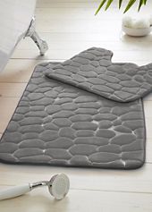 GC GAVENO CAVAILIA Fluffy Bliss 2 Piece Bath Mat Set Grey Fluffy Shaggy Super Absorbent Washable Anti Slip Shower Mat~5051346802167 06c Mp