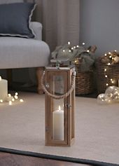 Lights4fun Ensemble de 3 lanternes à bougies en bois alimentées par batterie