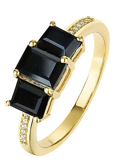 9ct Yellow Gold Black Sapphire & Diamond Trilogy Ring