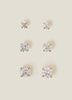Accessorize 3 Pack 14ct Gold Plated Crystal Stud Earrings