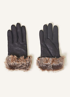 Accessorize Faux Fur Trim Leather Gloves