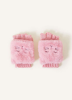 Accessorize Fluffy Faux Fur Cat Capped Gloves