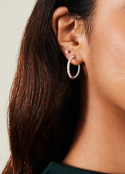 Accessorize Sterling Silver-Plated Sparkle Front & Back Hoops