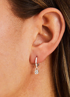 Accessorize Sterling Silver-Plated Sparkle Pear Drop Hoops