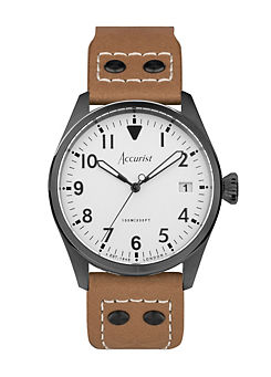 Accurist Men’s Aviation Brown Leather Strap Analogue 41mm Watch