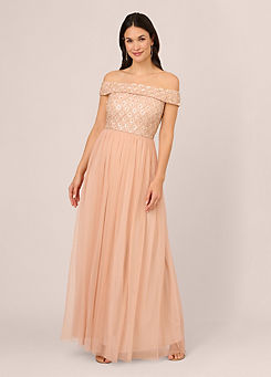 Adrianna Papell Off Shoulder Bead Gown
