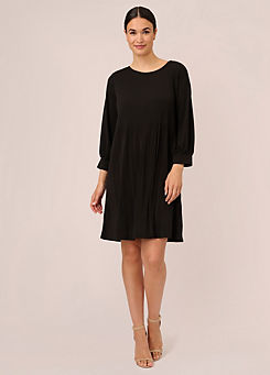 Adrianna Papell Pleated Knit Crew Neck Dress