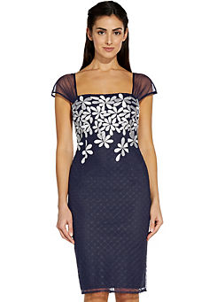 Adrianna Papell ’Floral Lattice’ Embroidered Short Sheath Dress
