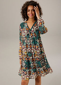 Aniston Ethnic Print V-Neck Tunic Dress