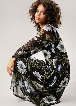 Aniston Floral Print Long Sleeve Midi Dress