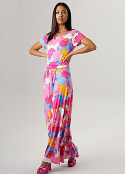 Aniston Floral Print Round Neck Maxi Dress