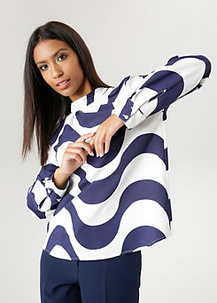 Aniston Long Sleeve Wave Print Blouse