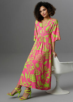 Aniston Print Three Quarter Length Sleeve Maxi Dress