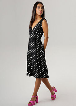 Aniston Spot Print V-Neck Sleeveless Wrap Midi Dress