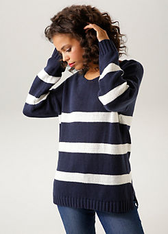 Aniston Striped Long Sleeve Knitted Jumper