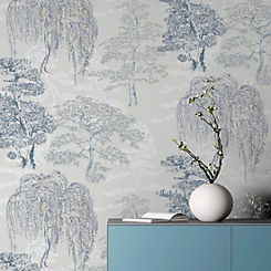 Arthouse Oriental Garden Soft Blue Wallpaper