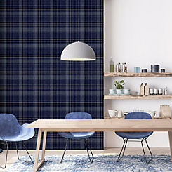 Arthouse Twilled Plaid Navy/Gold Wallpaper