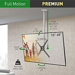 Barkan 13 - 65 Inches TV Ceiling Mount Bracket - Full Motion & Height Adjustment