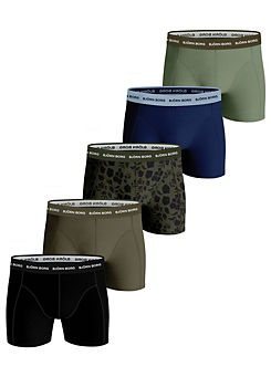 Bjorn Borg 5 Pack of Essential Boxer Shorts - Black, Blue & Khaki Print