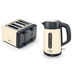 Bosch DesignLine Plus Kettle & 4 Slice Toaster Set - Cream