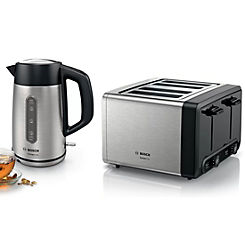 Bosch DesignLine Plus Kettle & 4 Slice Toaster Set - Steel
