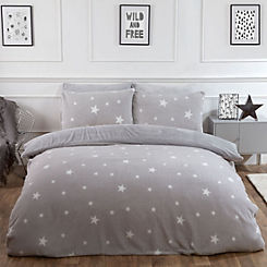 Brentfords Teddy Fleece Stars Grey Duvet Cover & Pillowcase Set