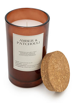 Candlelight Amber & Patchouli Scent 15cm Large Glass Candle with Cork Lid