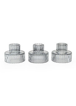 Candlelight Smokey Grey Set of 3- 2 Way Glass Tealight/Candle Holders