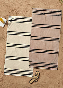 Catherine Lansfield Banded Stripe Pair of 100% Cotton Beach Towels