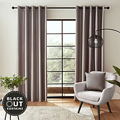 Catherine Lansfield Faux Silk Pair of Blackout Eyelet Curtains