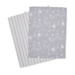 Catherine Lansfield Meadowsweet Floral Grey Pair of Tea Towels