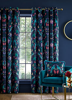 Catherine Lansfield Mya Tropical Birds Pair of Lined Eyelet Curtains