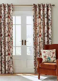 Catherine Lansfield Pippa Floral Birds Pair of Lined Eyelet Curtains