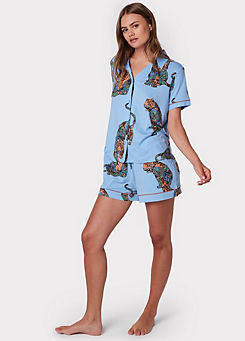 Chelsea Peers NYC Lotuc Tiger V-Neck Printed Button Up Shorts Pyjama Set