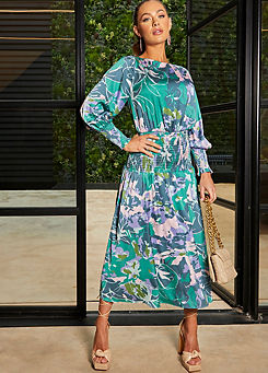 Chi Chi London Long Sleeve Floral Abstract Midi Dress