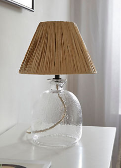 Chic Living Milos Hammered Effect Clear Glass Raffia Shade Table Lamp