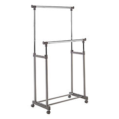 Chrome Finish Double Clothes Hanging Rail With Wheels