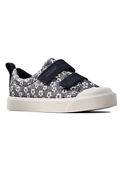Clarks Girls City Bright Toddler Navy Floral Canvas Pumps