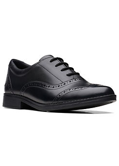 Clarks School Aubrie Tie Youth Black Leather Brogue Shoes