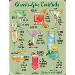 Classic Gin Cocktails Metal Sign