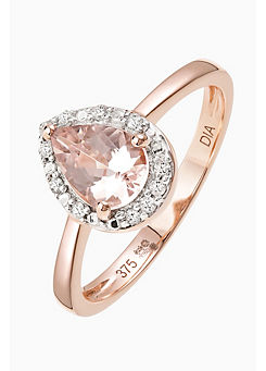 Colour Collection 9ct Rose Gold 7x5 Pear Morganite & Diamond Ring